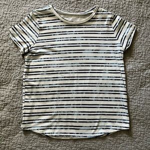 cream colored shirt with blue stripes